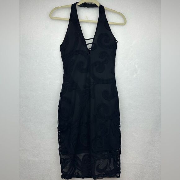 Halter V-neck backless Velvet Black Dress Sz Small - Picture 1 of 11
